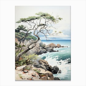 San In Coast In Tottori, Japanese Brush Painting, Ukiyo E, Minimal 1 Canvas Print