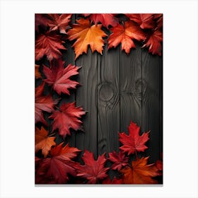 Autumn Leaves On Wooden Background 4 Canvas Print