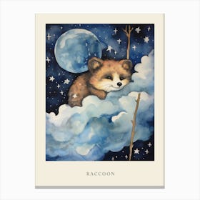 Baby Raccoon 2 Sleeping In The Clouds Nursery Poster Canvas Print