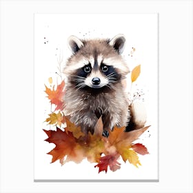 A Raccoon Watercolour In Autumn Colours 2 Canvas Print
