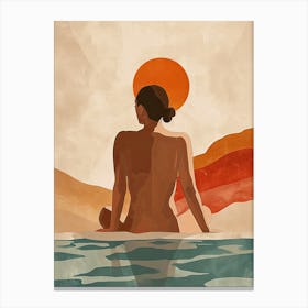 Nude Woman In The Water, Boho Canvas Print