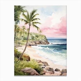 Watercolor Painting Of Anakena Beach, Easter Island 3 Canvas Print