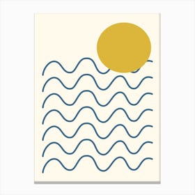 Minimalist Abstract Sun and Waves in Blue and Yellow Canvas Print