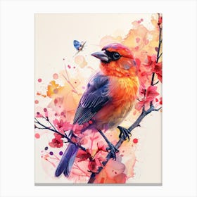 Bird Perched On A Branch Canvas Print