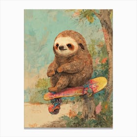 Sloth On A Skateboard 5 Canvas Print