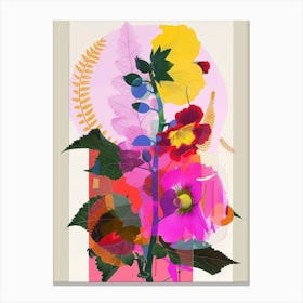 Hollyhock 4 Neon Flower Collage Canvas Print