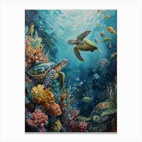 Sea Turtles With A Coral Reef Expressionism Style Painting 7 Canvas Print