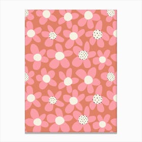 Playful Blooming Flowers Watermelon Pink On Coral Canvas Print