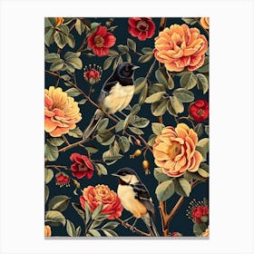 Birds And Roses Wallpaper Inspired by William Morris Canvas Print