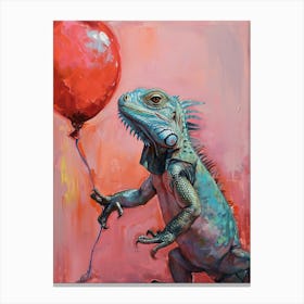 Cute Iguana With Balloon Canvas Print