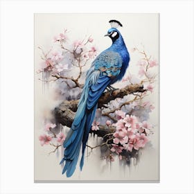 Peacock, Japanese Brush Painting, Ukiyo E, Minimal 2 Canvas Print