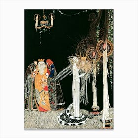 "She Saw The Lindworm For The First Time As He Came In And Stood By Her Side" by Kay Nielsen - East of the Sun and West of the Moon 1914 - Vintage Victorian Fairytale Art Signed Remastered High Resolution Canvas Print