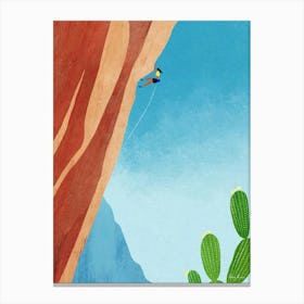 Canyon Climb | Girl Mountain Climbing Vacation Travel Illustration| Woman Climber in Canyon Landscape Canvas Print
