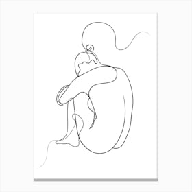 Female Nude Line Drawing Black & White Canvas Print