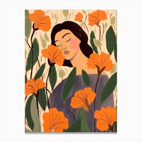 Woman With Autumnal Flowers Morning Glory 2 Canvas Print