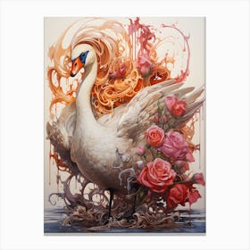 Swan With Roses Canvas Print