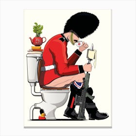 British Soldier, Kings Guards, on the Toilet Canvas Print