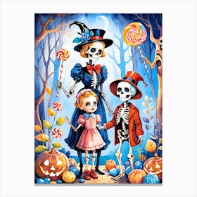 Cute Halloween Skeleton Family Painting (11) Canvas Print