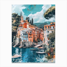 Portofino   Retro Collage Style 4 Canvas Print