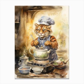 Tiger Illustration Cooking Watercolour 3 Canvas Print
