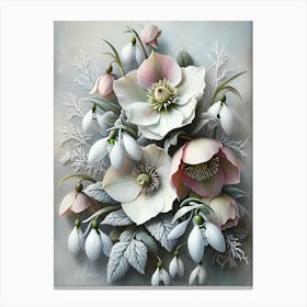 Hellebore And Snowdrops1 Botanic 1 Canvas Print