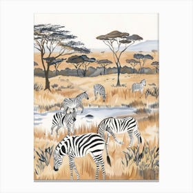 Zebras Pastels Jungle Illustration 4 Canvas Print