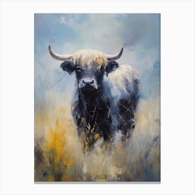 Yellow & Blue Impressionsim Style Highland Bull Canvas Print