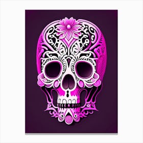 Skull With Intricate Linework 2 Pink Mexican Canvas Print