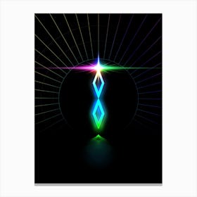 Neon Geometric Glyph in Candy Blue and Pink with Rainbow Sparkle on Black n.0245 Canvas Print