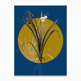 Vintage Botanical Summer Snowflake on Circle Yellow on Blue Canvas Print