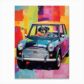 Austin Mini Cooper Vintage Car With A Dog, Matisse Style Painting 0 Canvas Print