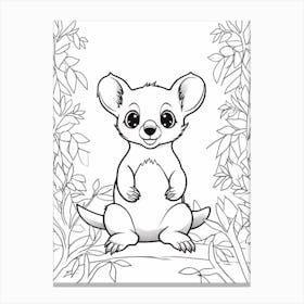 Line Art Jungle Animal Kinkajou 2 Canvas Print