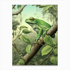 Green Tree Frog Vintage Botanical 4 Canvas Print