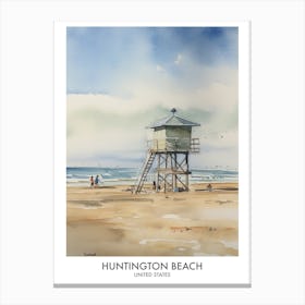 Huntington Beach 2 Watercolour Travel Poster Canvas Print