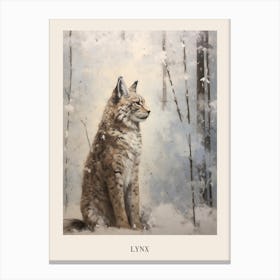 Vintage Winter Animal Painting Poster Lynx Canvas Print