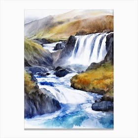 Hraunfossar, Iceland Water Colour  (1) Canvas Print