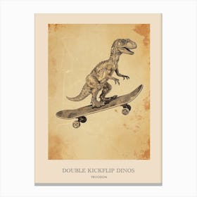 Troodon Vintage Dinosaur Poster Canvas Print