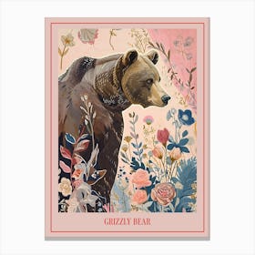Floral Animal Painting Grizzly Bear 1 Poster Canvas Print