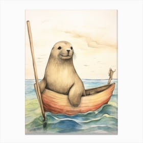 Storybook Animal Watercolour Sea Lion 2 Canvas Print