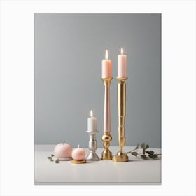 Three Candles On A Table Canvas Print