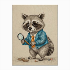 Raccoon With Magnifying Glass 2 Canvas Print