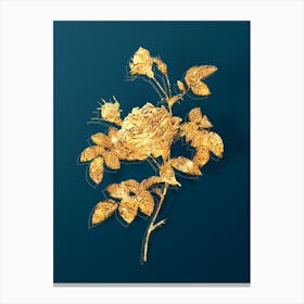 Vintage Pink Rose Turbine Botanical in Gold on Teal Blue Canvas Print