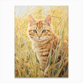 A Cat Roaming Through The Long Grass In A Romantesque Style 1 Canvas Print