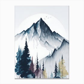 Mountain And Forest In Minimalist Watercolor Vertical Composition 23 Canvas Print