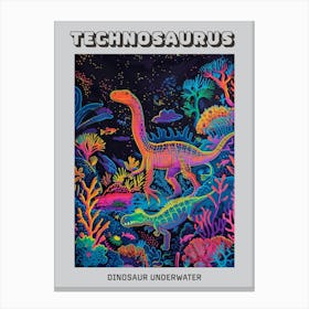 Neon Underwater Dinosaurs 2 Poster Canvas Print