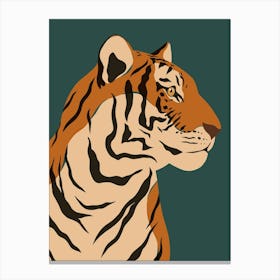 Jungle Safari Tiger on Dark Teal Canvas Print