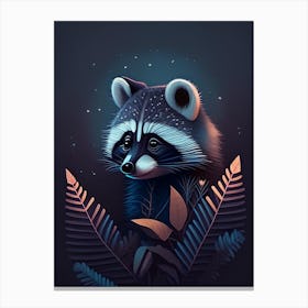 Raccoon With Stars And Leaves Canvas Print
