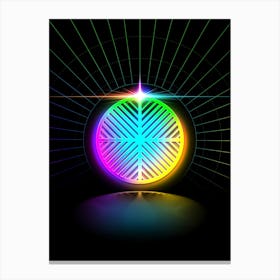 Neon Geometric Glyph in Candy Blue and Pink with Rainbow Sparkle on Black n.0259 Canvas Print