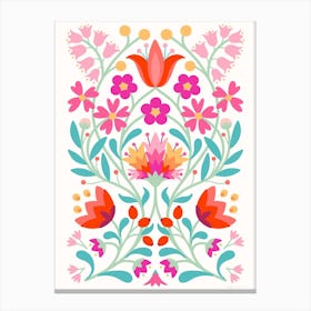 Folk Flowers Fuchsia Canvas Print