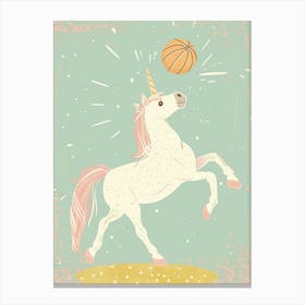 Pastel Storybook Style Unicorn Playing Basketball 2 Canvas Print